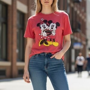 Disney Red Women T-Shirt with Mickey and Minnie